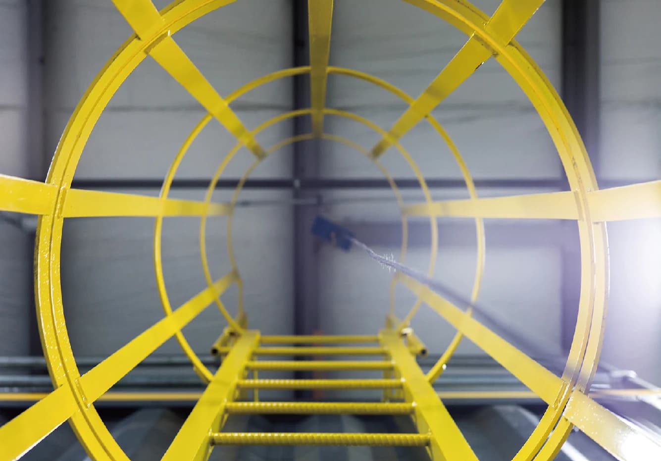Strongrate fiberglass safety ladder and cage